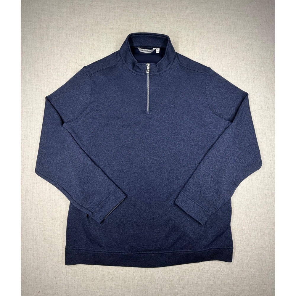Peter Millar Mens XL Navy Blue Heather Quarter Zip Pullover Golf Sweater Jacket